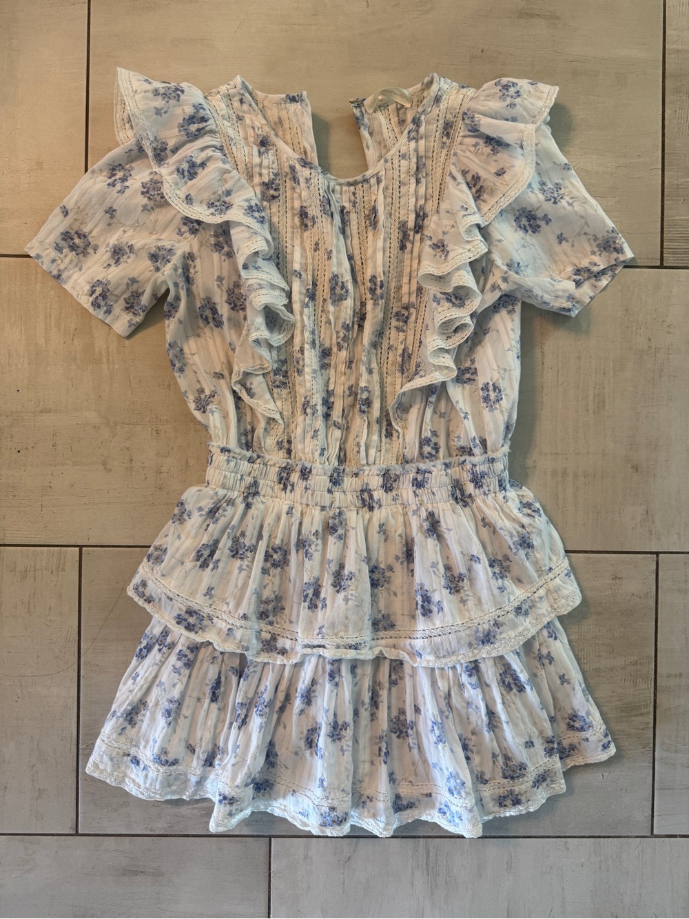 LOVESHACKFANCY white dress with blue flowers size XS